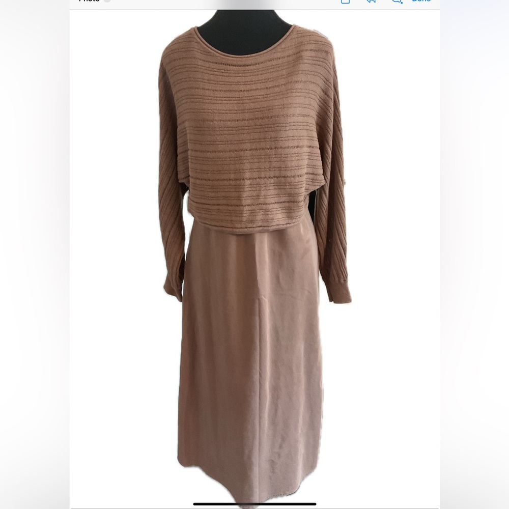 DH NewYork 2 Piece Brown Sweater & Slip Dress with slit.